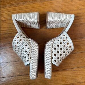 Beige Woven Mules